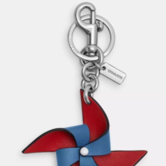 Coach Leather Pinwheel Bag Charm Keychain Red/Sky Blue - Picture 3 of 4